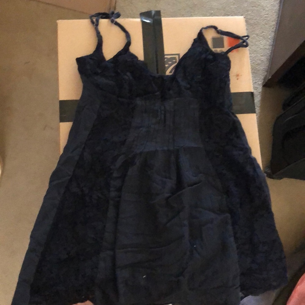 Navy v neck lace dress with scoop back